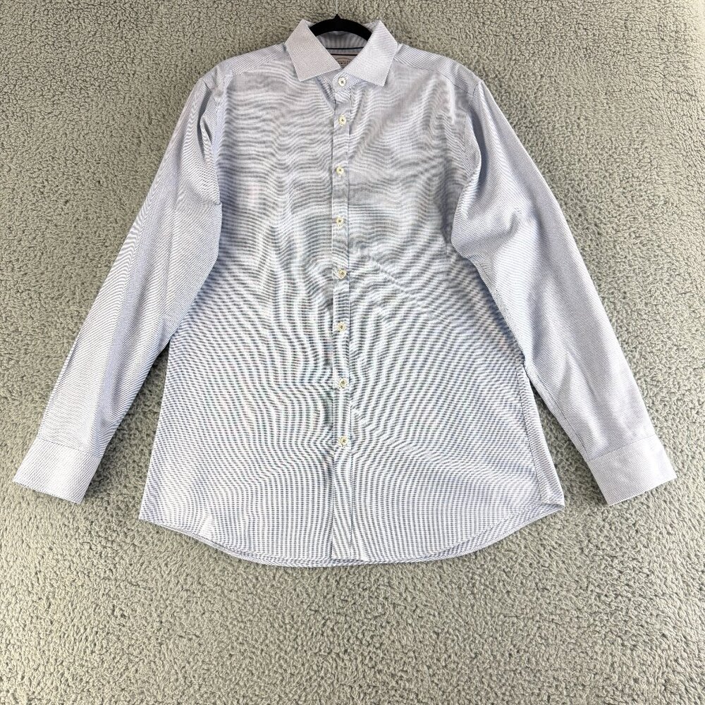 Charles Tyrwhitt Button-Up Dress‎ Shirt Mens Large Blue Extra Slim Fit Non-Iron